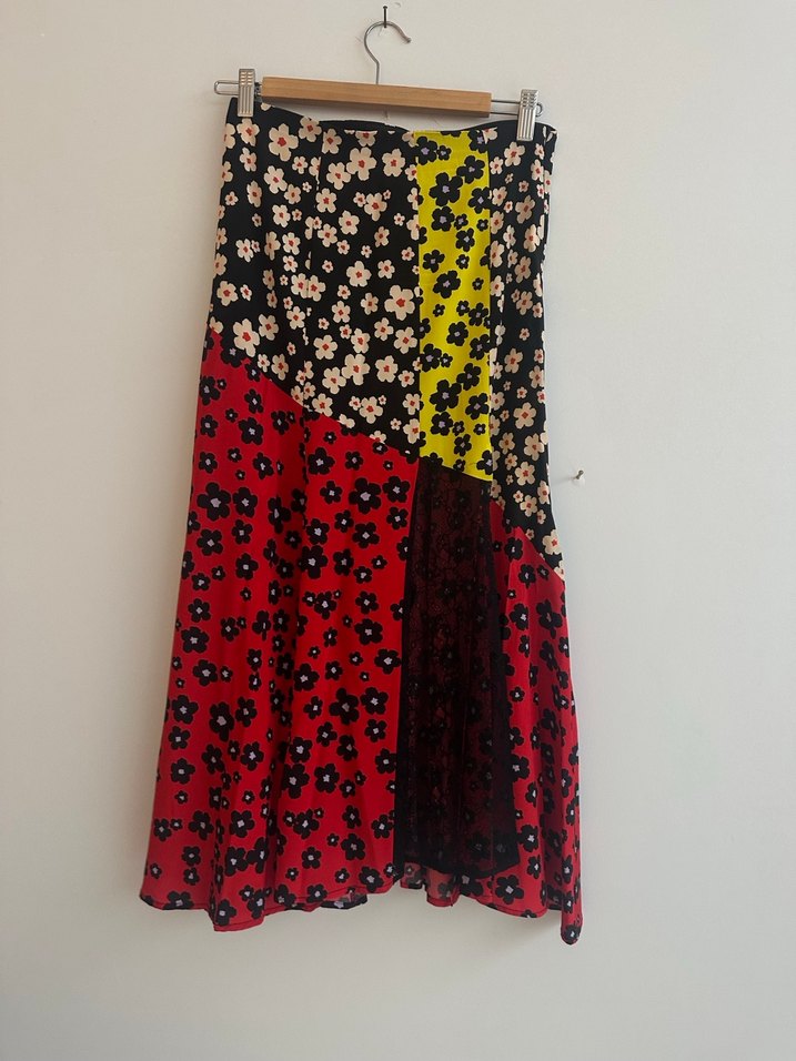 Beymen Academia Marka Çiçek Desenli Uzun Yırtmaçlı Midi Etek - Görsel 3