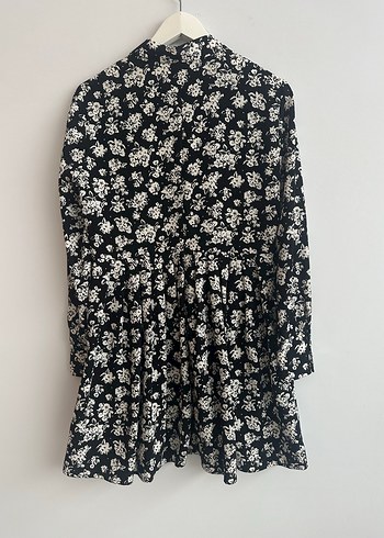 Academia Marka Düğmeli Siyah Çiçekli Bohem Mini Elbise - Görsel 3