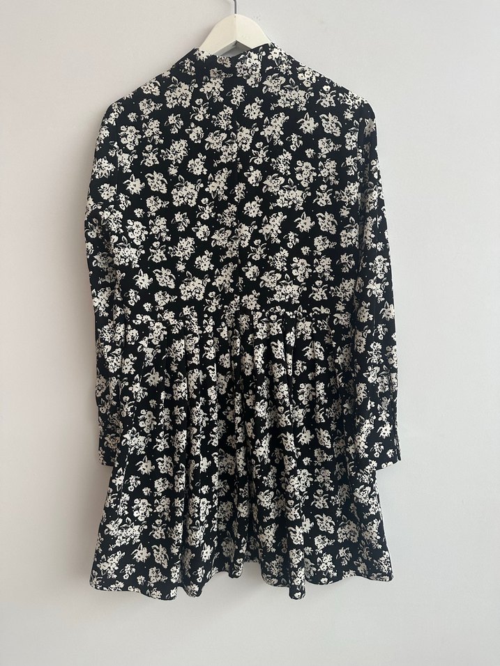Academia Marka Düğmeli Siyah Çiçekli Bohem Mini Elbise - Görsel 3