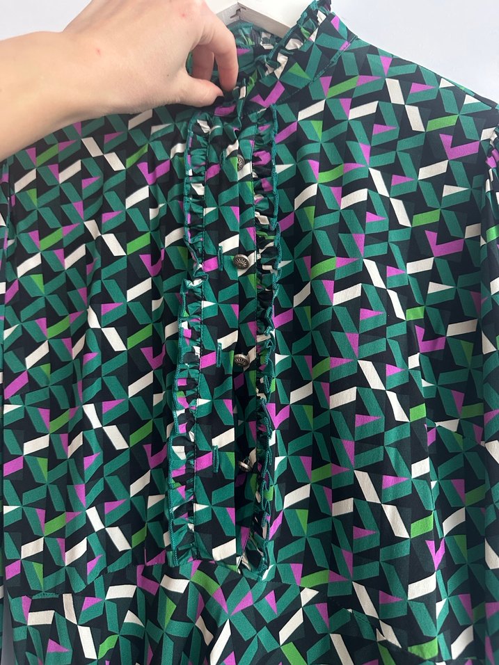 Academia İpek Elbise Uzun Kollu, Düğmeli Mini Elbise - Görsel 2