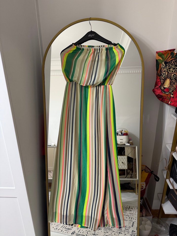 Çizgili Bohem Straplez Uzun Elbise - Görsel 2