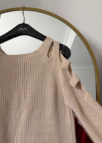 İnce Askılı Bej Örgü Kadın Kazak - Görsel 2