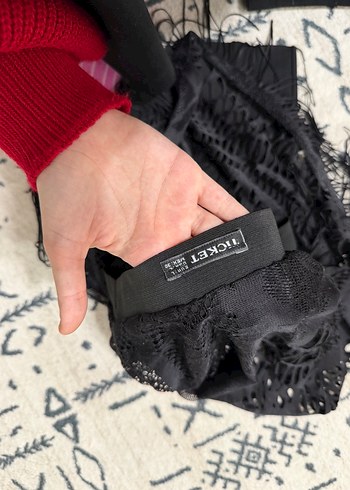 Dantel Detaylı Siyah Yılan Desenli Midi Hamile Eteği - Görsel 2