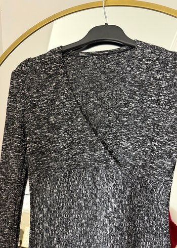 Gri V Yaka Triko Kadın Kazak - Görsel 2