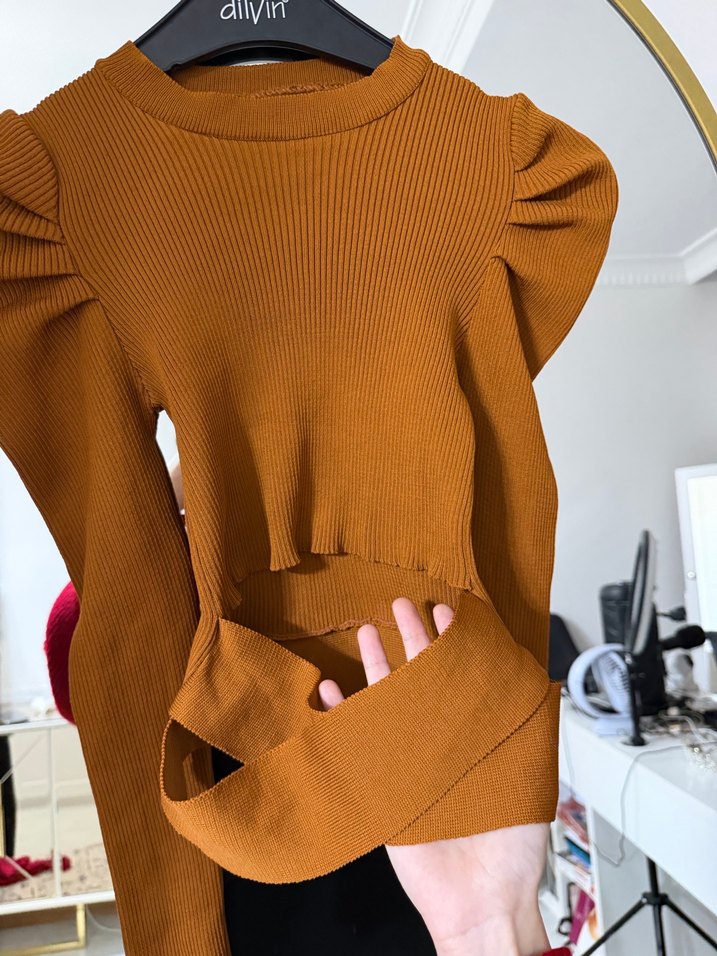 Kahverengi Kısa Örgü Kadın Kazak - Görsel 2