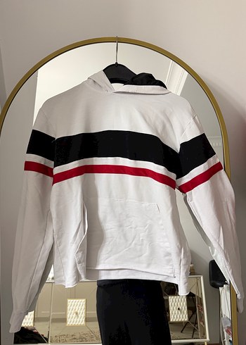 Çizgili Beyaz Kadın Sweatshirt - Görsel 2