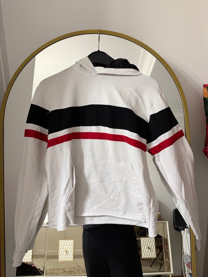 Çizgili Beyaz Kadın Sweatshirt - Görsel 2