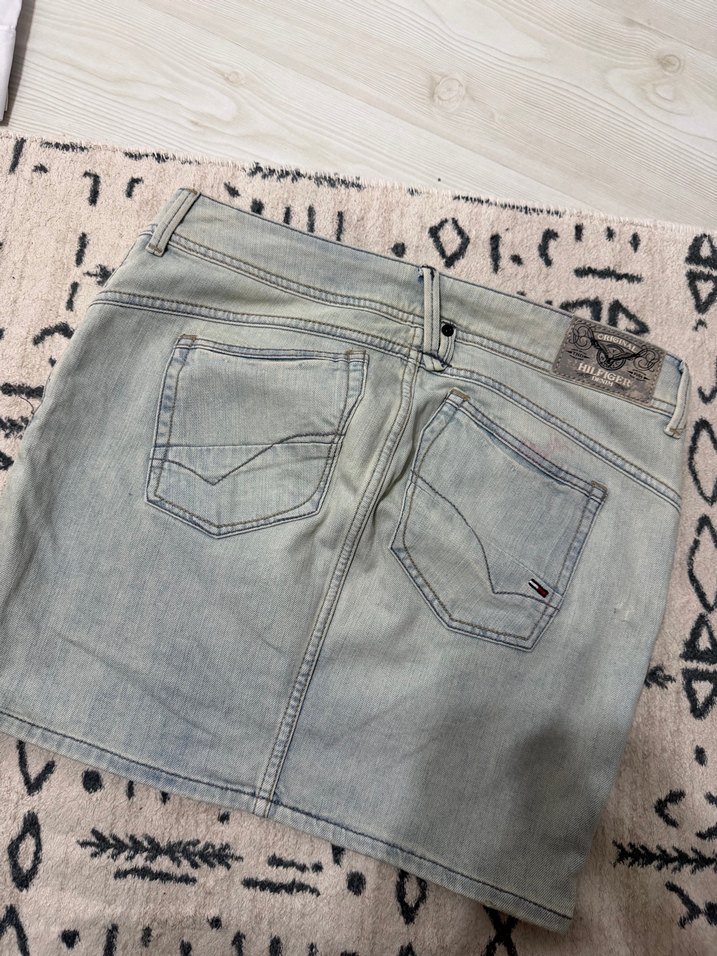 Gri Bağlama Desenli Mini Kot Etek - Görsel 2