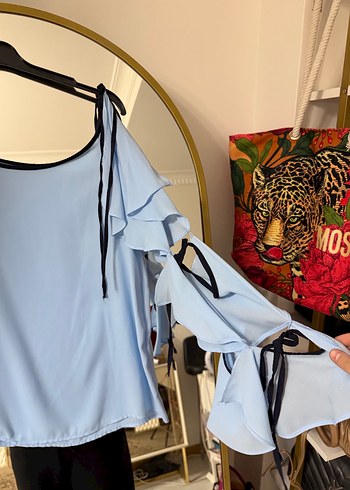 Mavi Volanlı Askılı Midi Bluz - Görsel 2