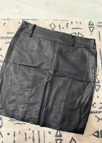 Deri Siyah Yılan Desenli Midi Etek - Görsel 2