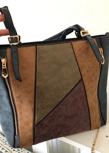 Tokalı Çok Renkli Kadın Süet Çanta - Görsel 2