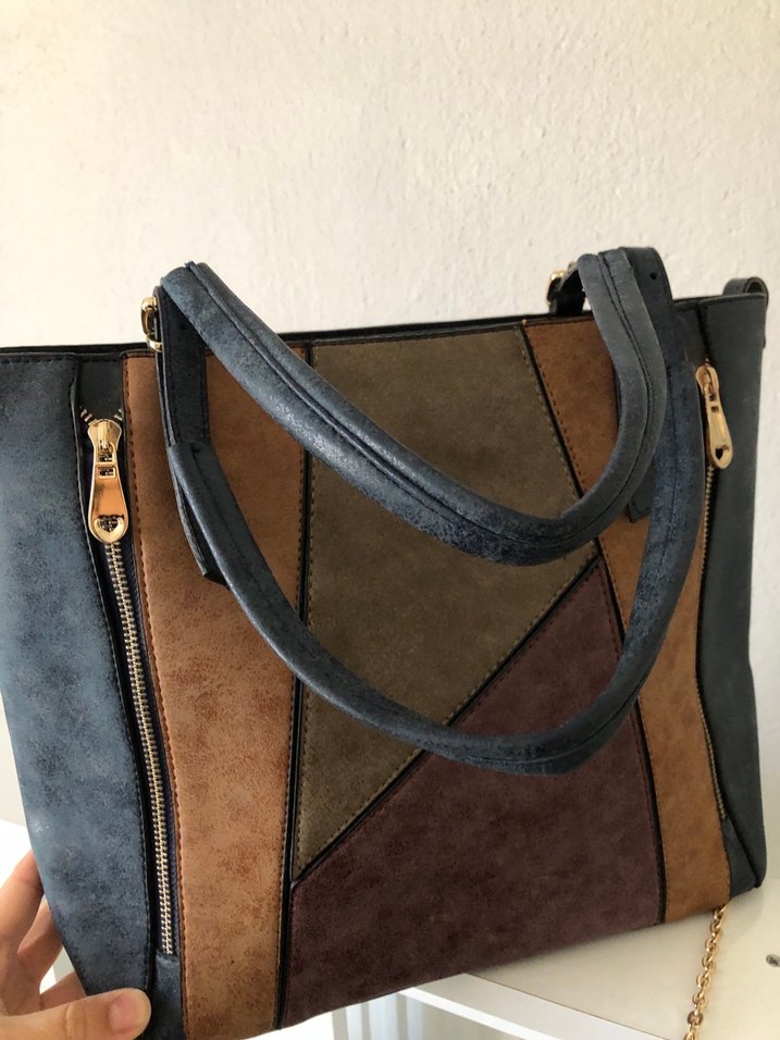 Tokalı Çok Renkli Kadın Süet Çanta - Görsel 5