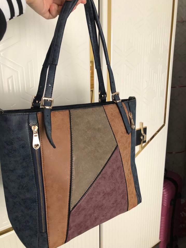 Tokalı Çok Renkli Kadın Süet Çanta - Görsel 3