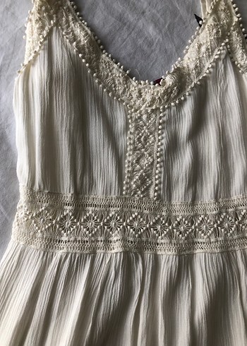 Dantel Detaylı Beyaz Midi Bohem Elbise - Görsel 4