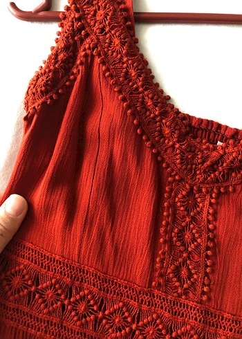 Dantel Detaylı Beyaz Midi Bohem Elbise - Görsel 3