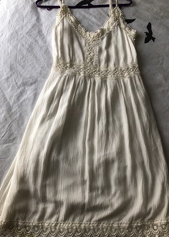 Dantel Detaylı Beyaz Midi Bohem Elbise - Görsel 6