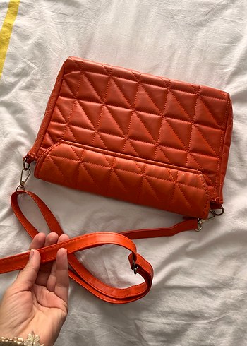 Turuncu Deri Kareli Kadın Çanta - Görsel 10