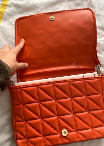 Turuncu Deri Kareli Kadın Çanta - Görsel 5