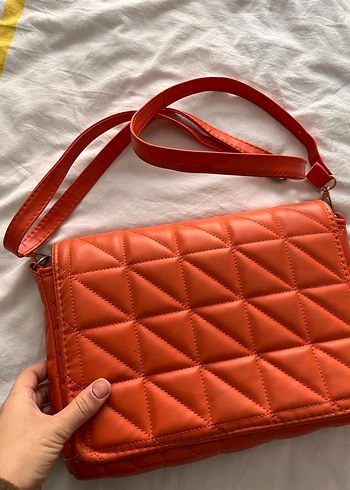 Turuncu Deri Kareli Kadın Çanta - Görsel 2