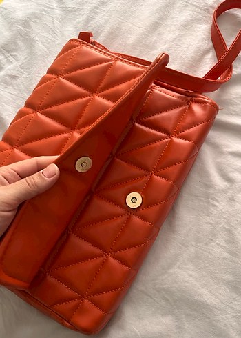 Turuncu Deri Kareli Kadın Çanta - Görsel 7