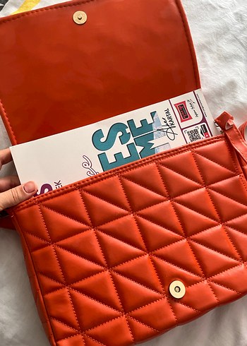 Turuncu Deri Kareli Kadın Çanta - Görsel 3