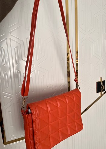 Turuncu Deri Kareli Kadın Çanta - Görsel 4