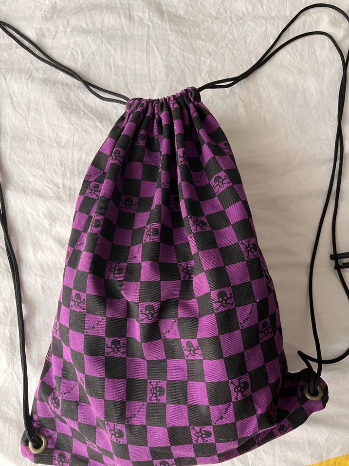 Mor Siyah Kareli Kadın Sırt Çantası - Görsel 2