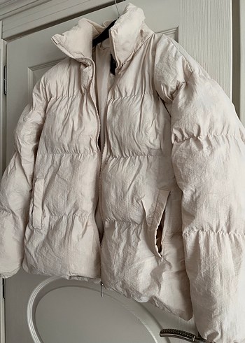 Bej Keten erkek şişme Mont - Görsel 2