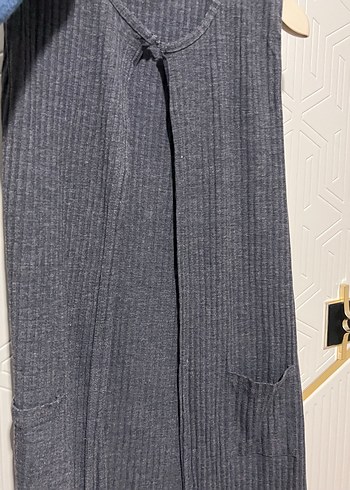 Gri penye Kadın Uzun Triko yelek - Görsel 4