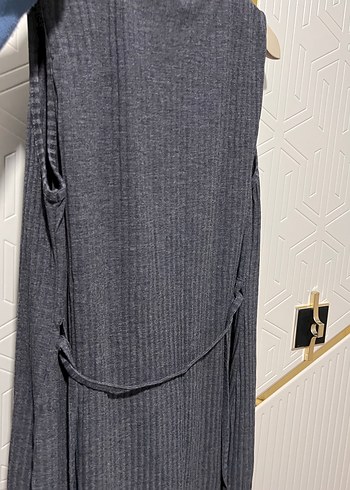 Gri penye Kadın Uzun Triko yelek - Görsel 5