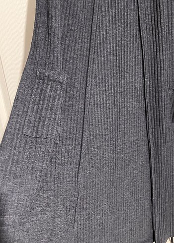 Gri penye Kadın Uzun Triko yelek - Görsel 3