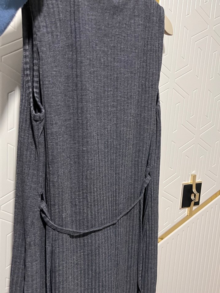 Gri penye Kadın Uzun Triko yelek - Görsel 5