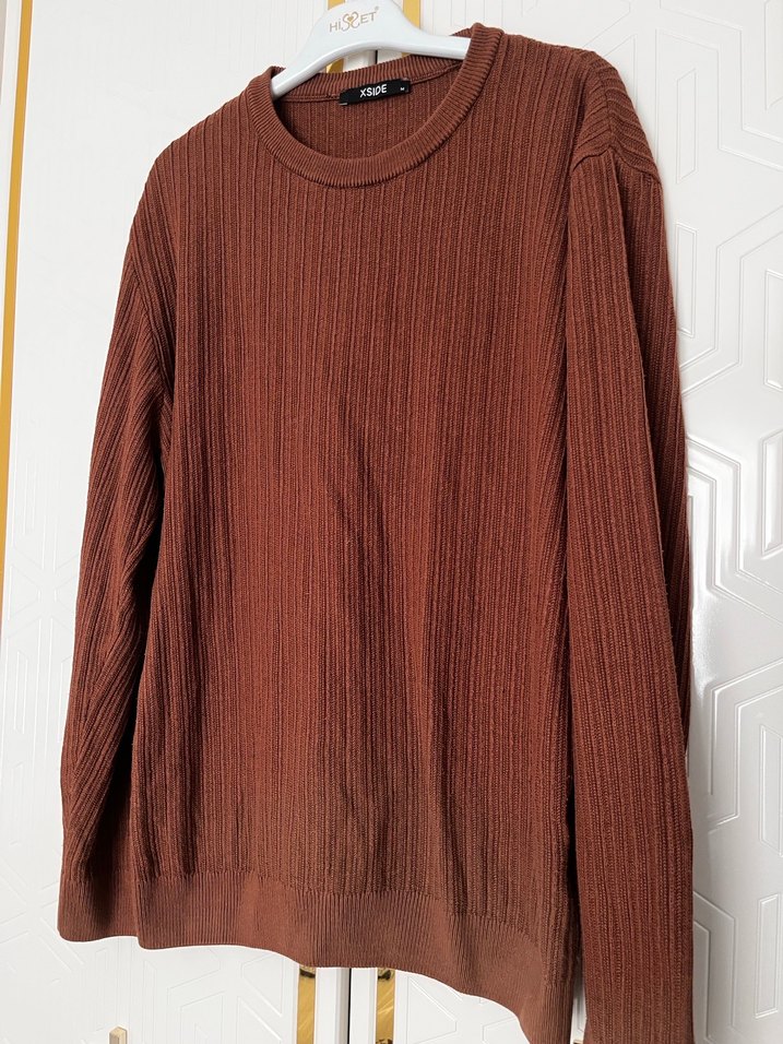 Kahverengi Erkek Uzun Kollu Triko Kazak - Görsel 3
