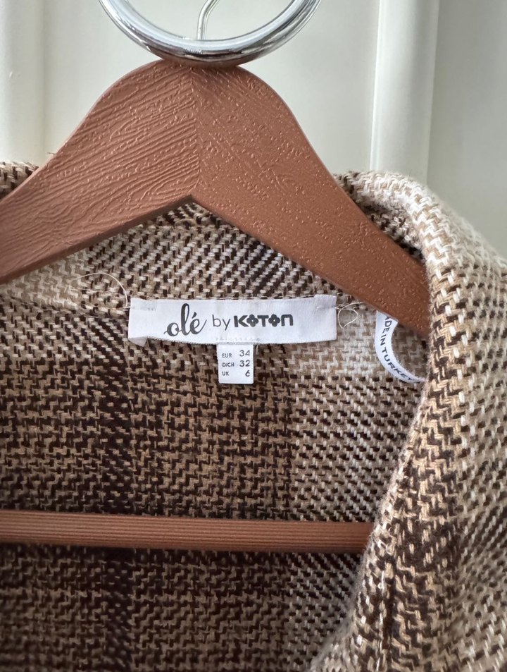 Düğmeli Kahverengi Ekose Kadın Gömlek - Görsel 2