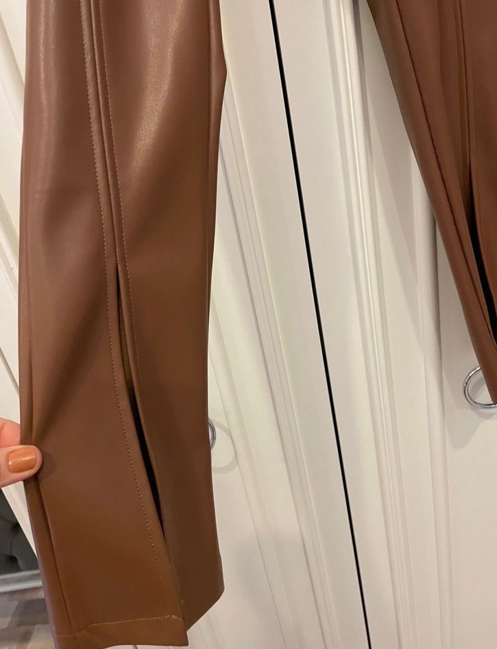 Kahverengi Deri Kadın Pantolon - Görsel 2