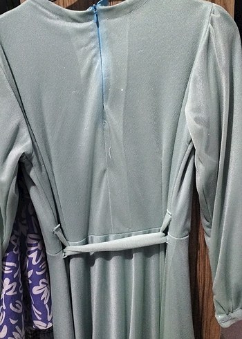 Kadın V Yaka Pileli Uzun Elbise - Görsel 2