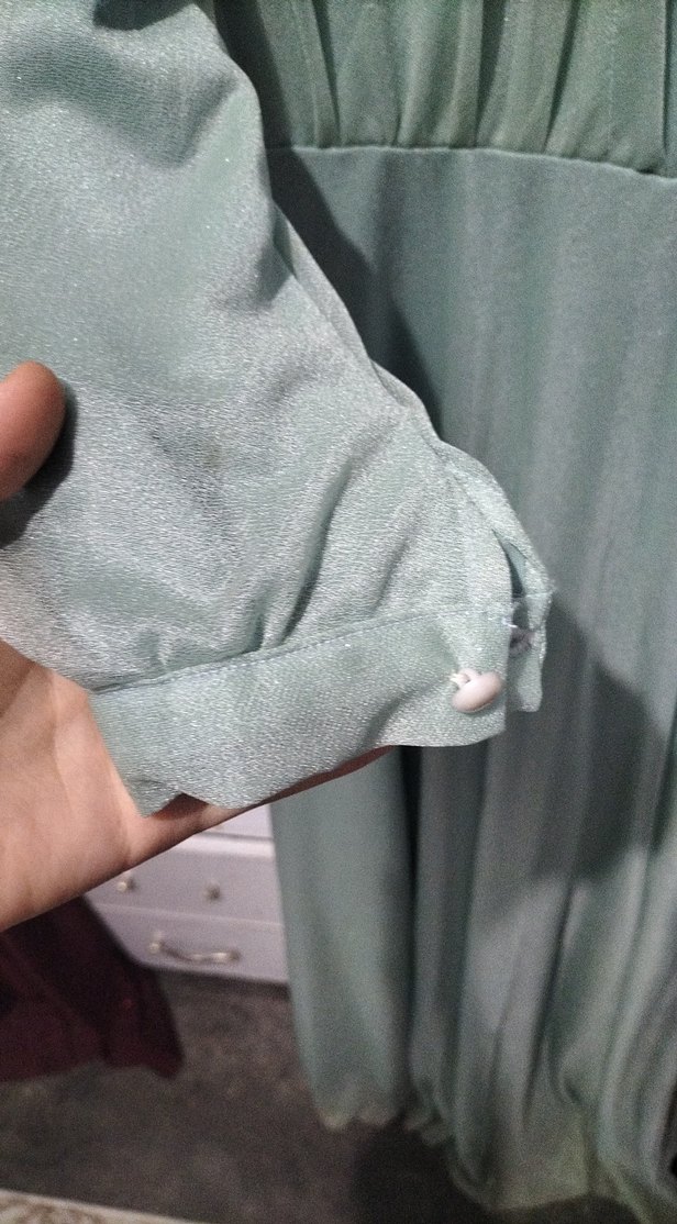 Kadın V Yaka Pileli Uzun Elbise - Görsel 3