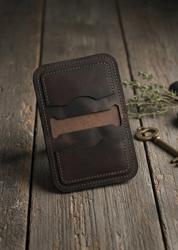 Koyu Kahverengi Minimalist Erkek Cüzdanı - Görsel 2