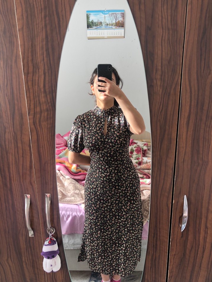 Pencere detaylı midi elbise - Görsel 2