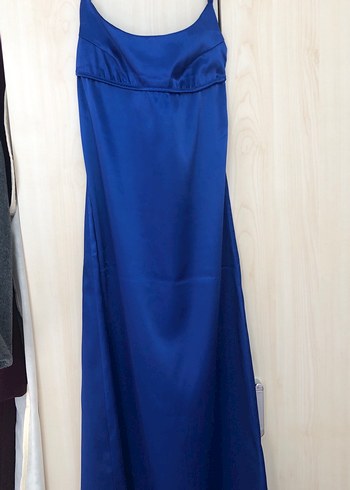 Saks mavisi saten elbise - Görsel 2