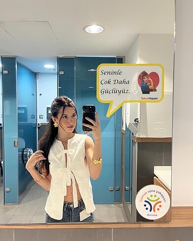 xs Beden beyaz Renk Kurdeleli üst