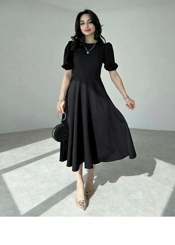 Siyah Midi Kısa Kollu - Görsel 2