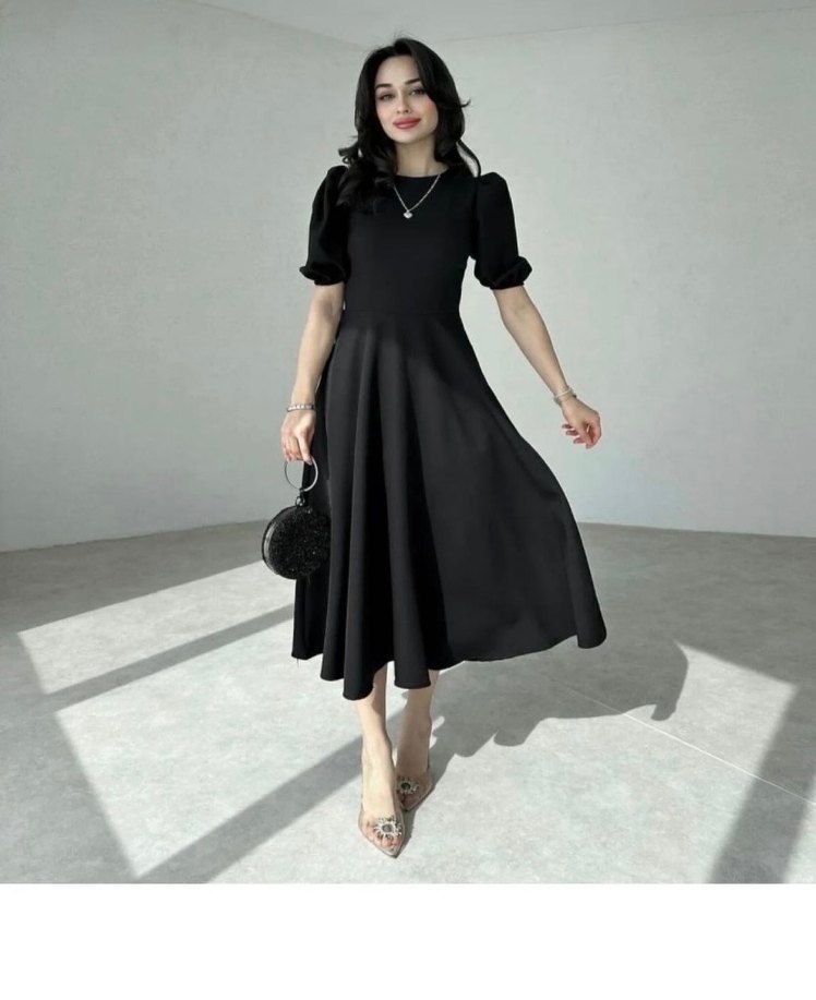 Siyah Midi Kısa Kollu - Görsel 2