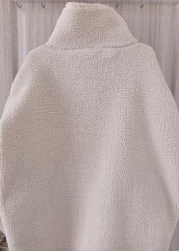 Beyaz Yüksek Yakalı Peluş Kadın Ceket - Görsel 6