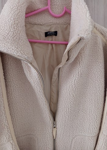 Beyaz Yüksek Yakalı Peluş Kadın Ceket - Görsel 4