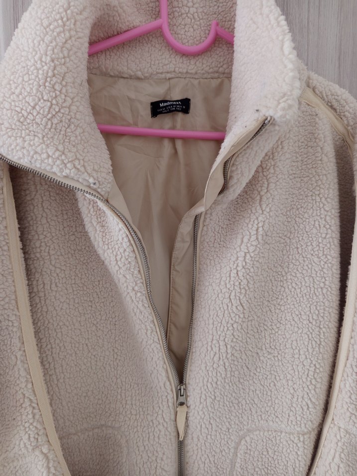 Beyaz Yüksek Yakalı Peluş Kadın Ceket - Görsel 4