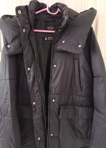 Siyah Midi Kadın Kışlık Düğmeli Mont - Görsel 2