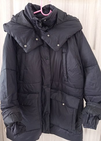 Siyah Midi Kadın Kışlık Düğmeli Mont - Görsel 5