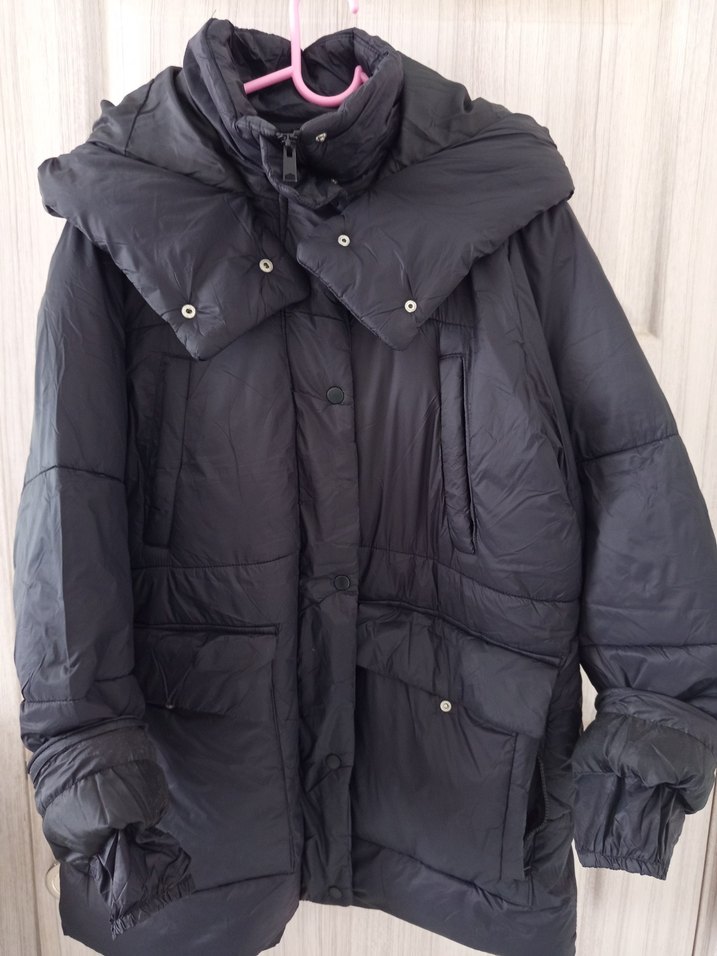 Siyah Midi Kadın Kışlık Düğmeli Mont - Görsel 5