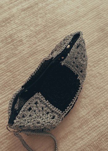 Gri Nakışlı Örgü Kadın Çanta - Görsel 2